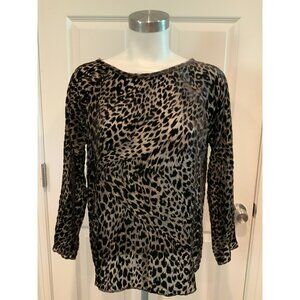 Nili Lotan Dark Brown Velvet Animal Print Patterned Blouse Shirt, Size XS